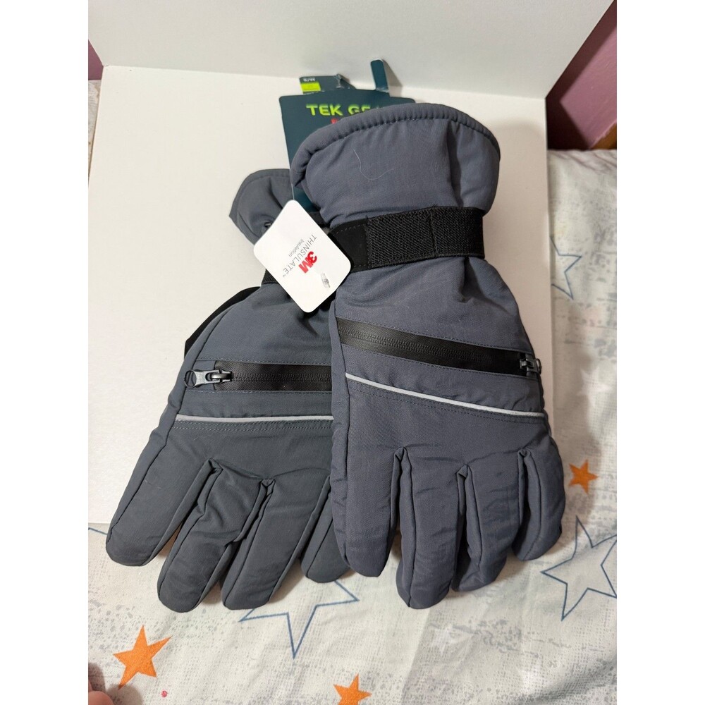 TEK GEAR Warm Gear Ski Gloves S/M Gray Water Resistant Touch Screen Reflective